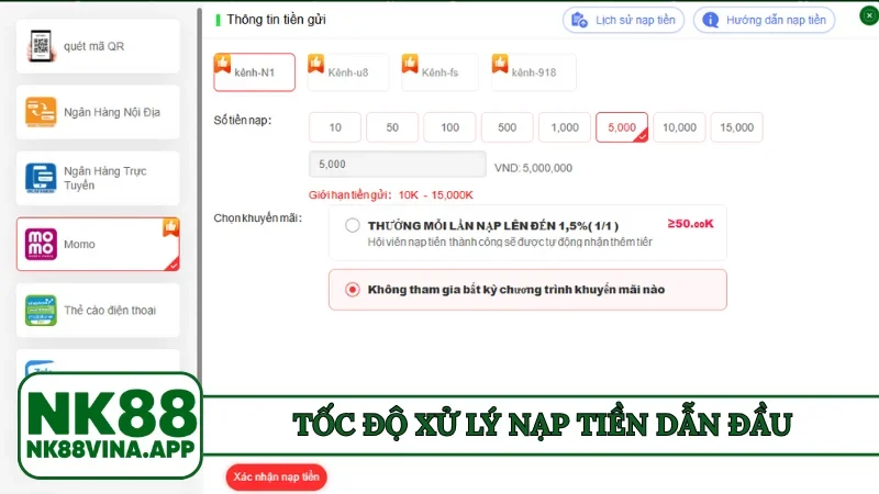 Tốc độ xử lý nạp tiền dẫn đầu thị trường